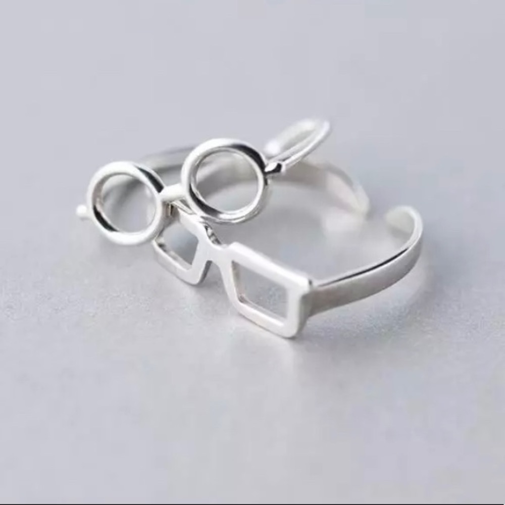 2 pcs | Cute Adjustable Round & Square Glasses Rings Accessories Jewelry